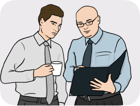 Two men looking at a document